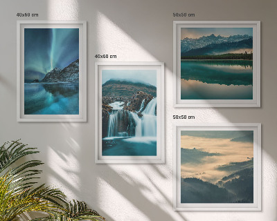 Set of 4 wall art pieces Winter landscapes waterfalls aurora