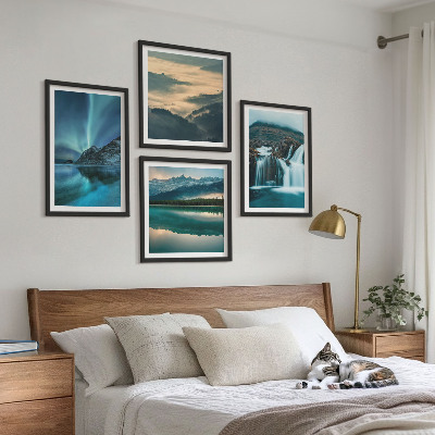 Set of 4 wall art pieces Winter landscapes waterfalls aurora