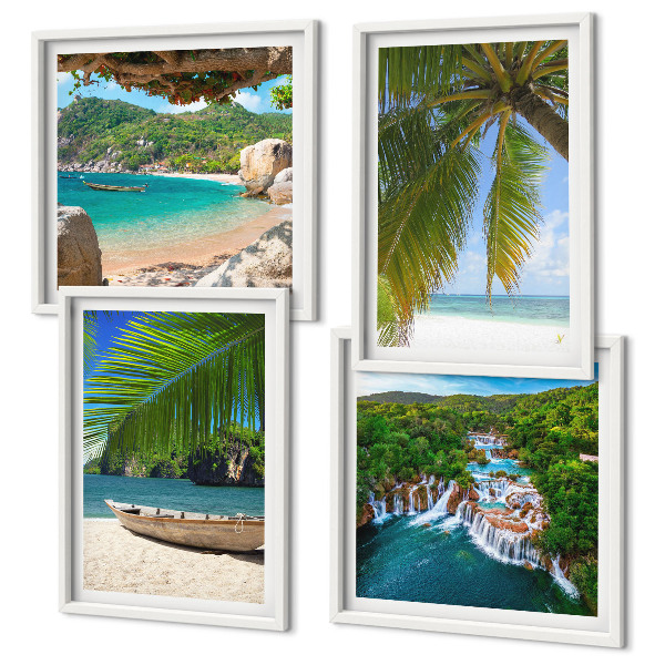 Multi-piece wall decor set Beach, boat, waterfalls, palm trees