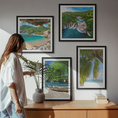 Multi-piece wall decor set Beach, boat, waterfalls, palm trees