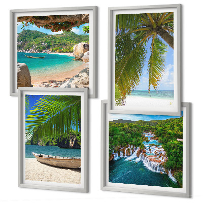 Multi-piece wall decor set Beach, boat, waterfalls, palm trees
