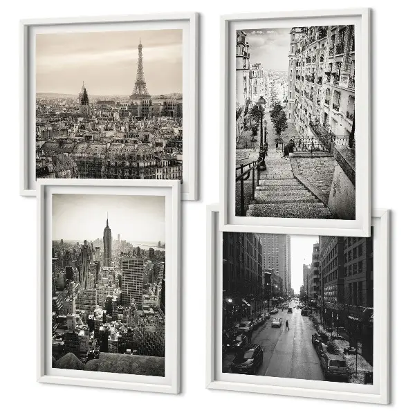 Wall art set featuring views of Paris and New York stairs