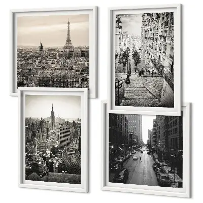 Wall art set featuring views of Paris and New York stairs
