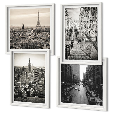 Wall art set Views Paris New York stairs