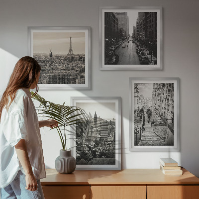 Wall art set Views Paris New York stairs