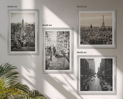 Wall art set Views Paris New York stairs