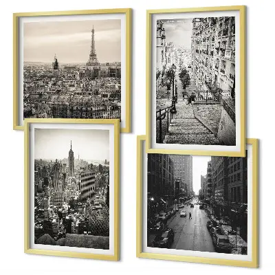 Wall art set featuring views of Paris and New York stairs