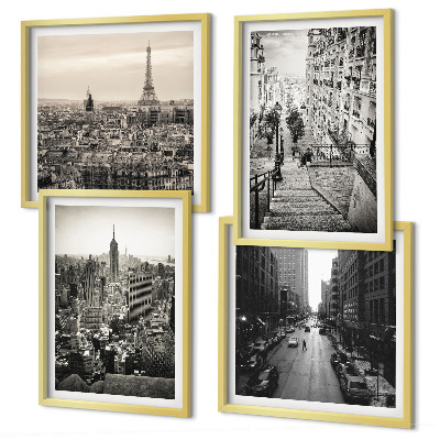 Wall art set Views Paris New York stairs