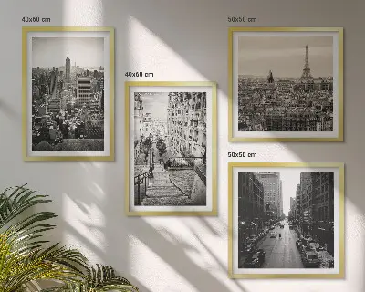 Wall art set featuring views of Paris and New York stairs