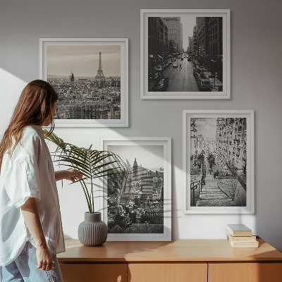 Wall art set Views Paris New York stairs