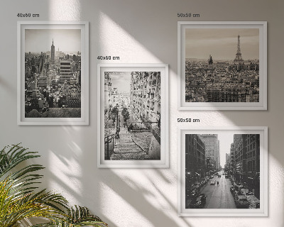 Wall art set Views Paris New York stairs