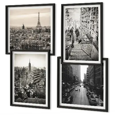 Wall art set featuring views of Paris and New York stairs