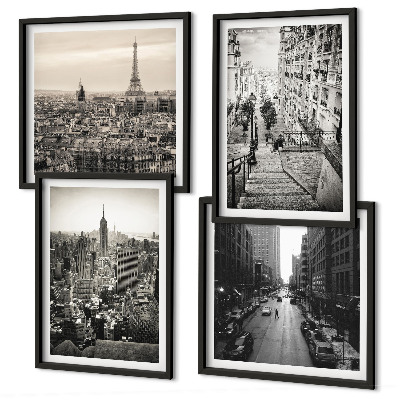 Wall art set Views Paris New York stairs
