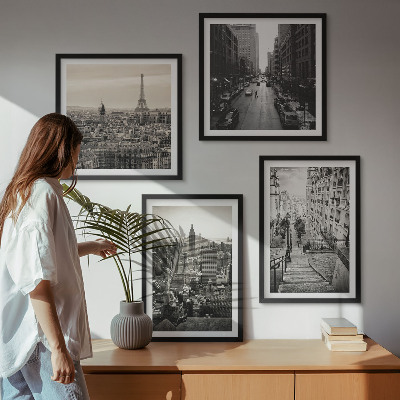 Wall art set Views Paris New York stairs
