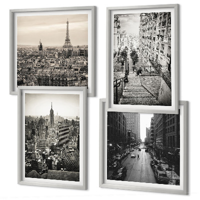 Wall art set Views Paris New York stairs