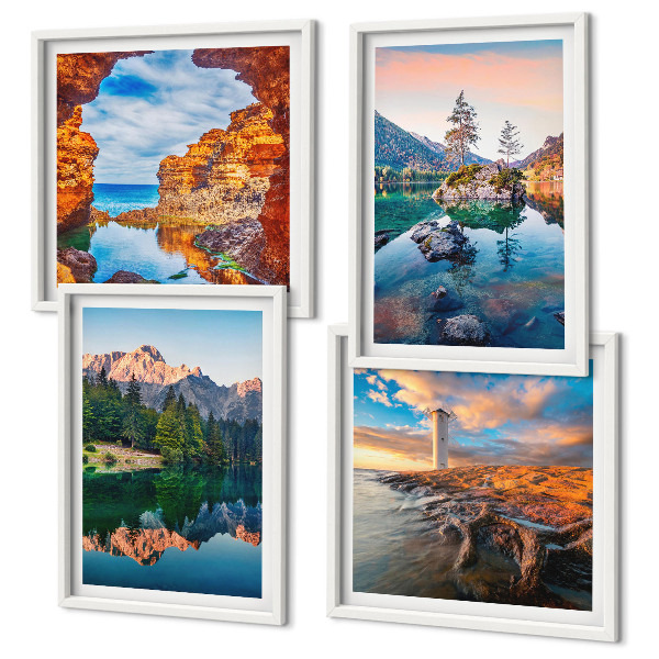 Multi-piece wall decor set Mountain lakes reflection of rocks