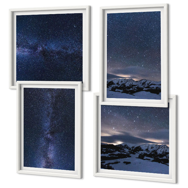 Set of 4 wall art pieces Night sky mountains stars