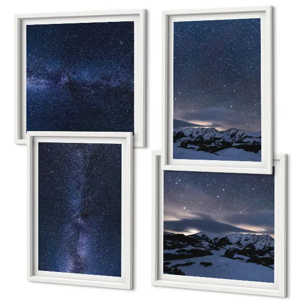 Night sky mountains and stars wall art set of 4 pieces