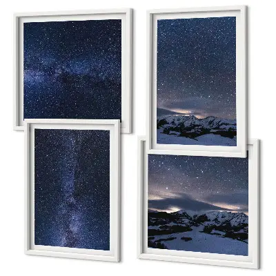 Night sky mountains and stars wall art set of 4 pieces