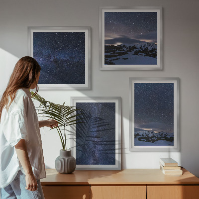 Set of 4 wall art pieces Night sky mountains stars