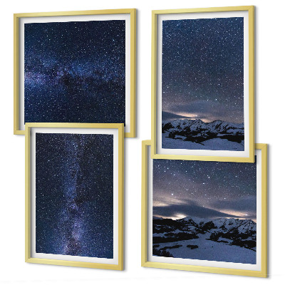 Set of 4 wall art pieces Night sky mountains stars