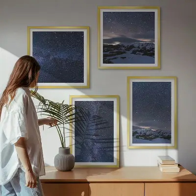 Night sky mountains and stars wall art set of 4 pieces