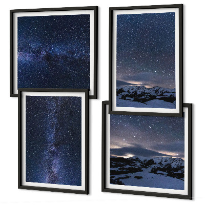 Set of 4 wall art pieces Night sky mountains stars
