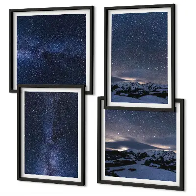 Night sky mountains and stars wall art set of 4 pieces
