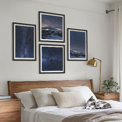 Set of 4 wall art pieces Night sky mountains stars