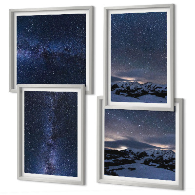 Set of 4 wall art pieces Night sky mountains stars