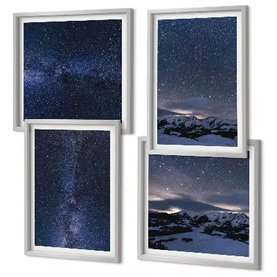 Night sky mountains and stars wall art set of 4 pieces