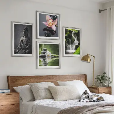 Multi-piece wall decor set featuring a Zen theme with water, stones, and Buddha