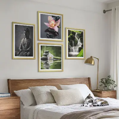 Multi-piece wall decor set featuring a Zen theme with water, stones, and Buddha