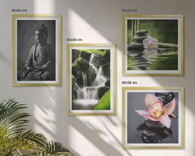 Multi-piece wall decor set featuring a Zen theme with water, stones, and Buddha