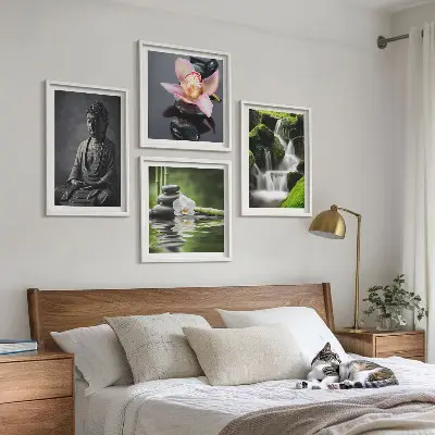 Multi-piece wall decor set featuring a Zen theme with water, stones, and Buddha
