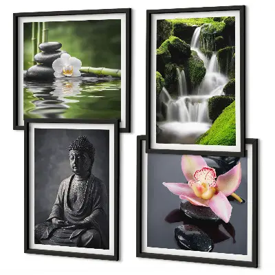 Multi-piece wall decor set featuring a Zen theme with water, stones, and Buddha