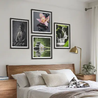 Multi-piece wall decor set featuring a Zen theme with water, stones, and Buddha