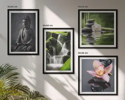 Multi-piece wall decor set featuring a Zen theme with water, stones, and Buddha