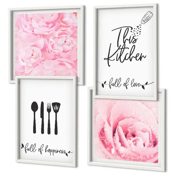 Delicate rose flowers set of 4 wall art pieces