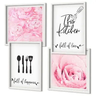 Delicate rose flowers set of 4 wall art pieces