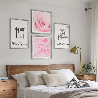 Set of 4 wall art pieces Kitchen delicate rose flowers