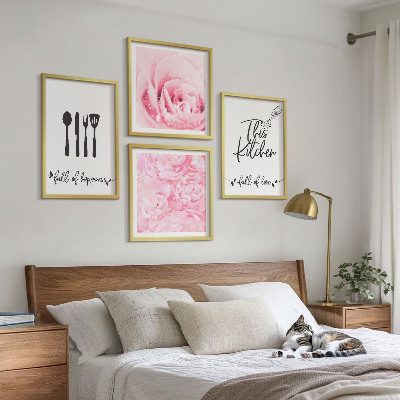 Set of 4 wall art pieces Kitchen delicate rose flowers