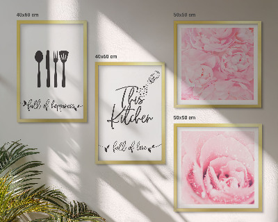 Set of 4 wall art pieces Kitchen delicate rose flowers