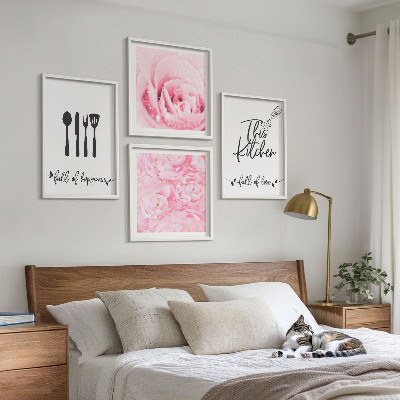 Set of 4 wall art pieces Kitchen delicate rose flowers