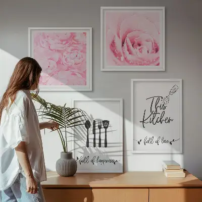 Delicate rose flowers set of 4 wall art pieces