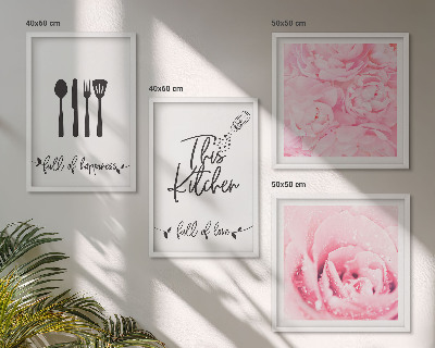 Set of 4 wall art pieces Kitchen delicate rose flowers