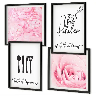 Delicate rose flowers set of 4 wall art pieces
