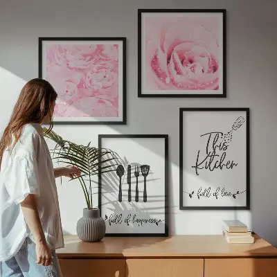 Delicate rose flowers set of 4 wall art pieces