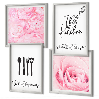 Set of 4 wall art pieces Kitchen delicate rose flowers