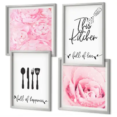 Delicate rose flowers set of 4 wall art pieces